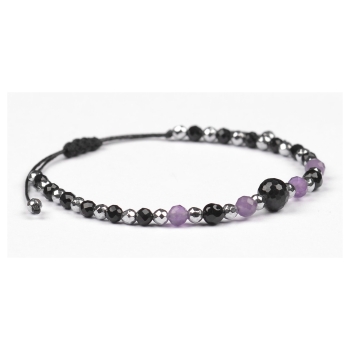 Bransoletka celebrytka czarny TURMALIN AMETYST HEMATYT ochrona i spokój